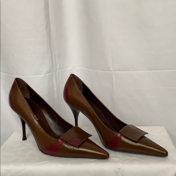 Gunmetal Brown color-block stiletto pumps NEW w/o box - Picture 3 of 12
